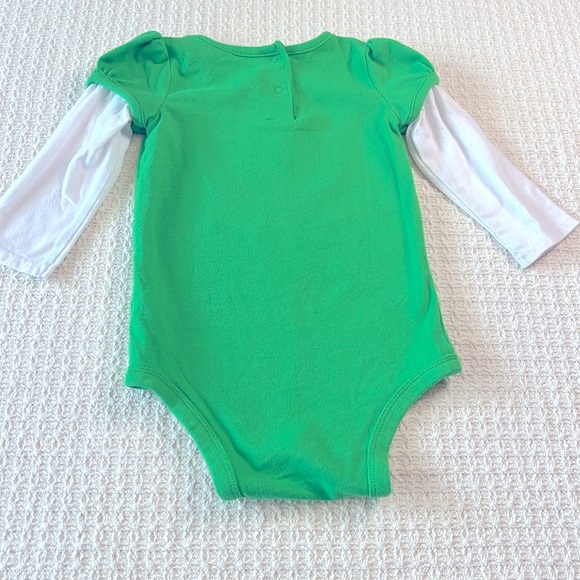 St Patrick's Day Onesie (9-12 mo.) girls, bright green white, glitter shamrock - Picture 2 of 10
